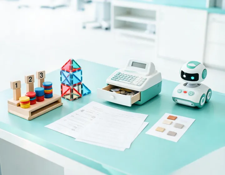 Learning Resources STEM toys arranged on a safety review table